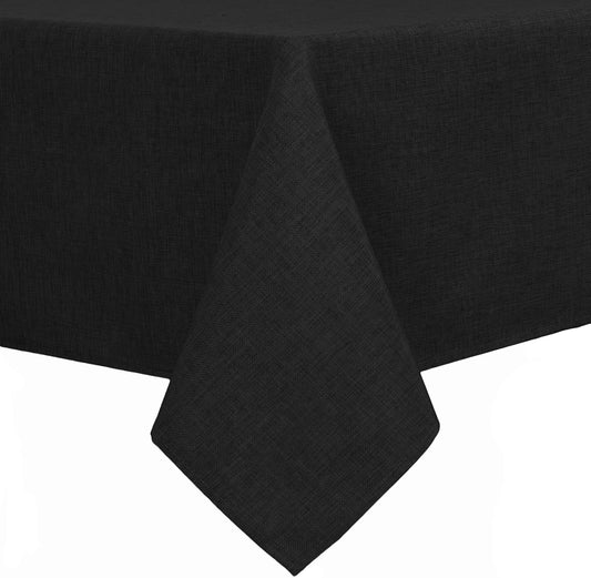 Hiasan Faux Linen Rectangle Tablecloth - Wrinkle and Stain Resistant Washable Table Cloth for Kitchen Dining Room Holiday Table Cover for Dinner, Black, 60 x 140 Inch