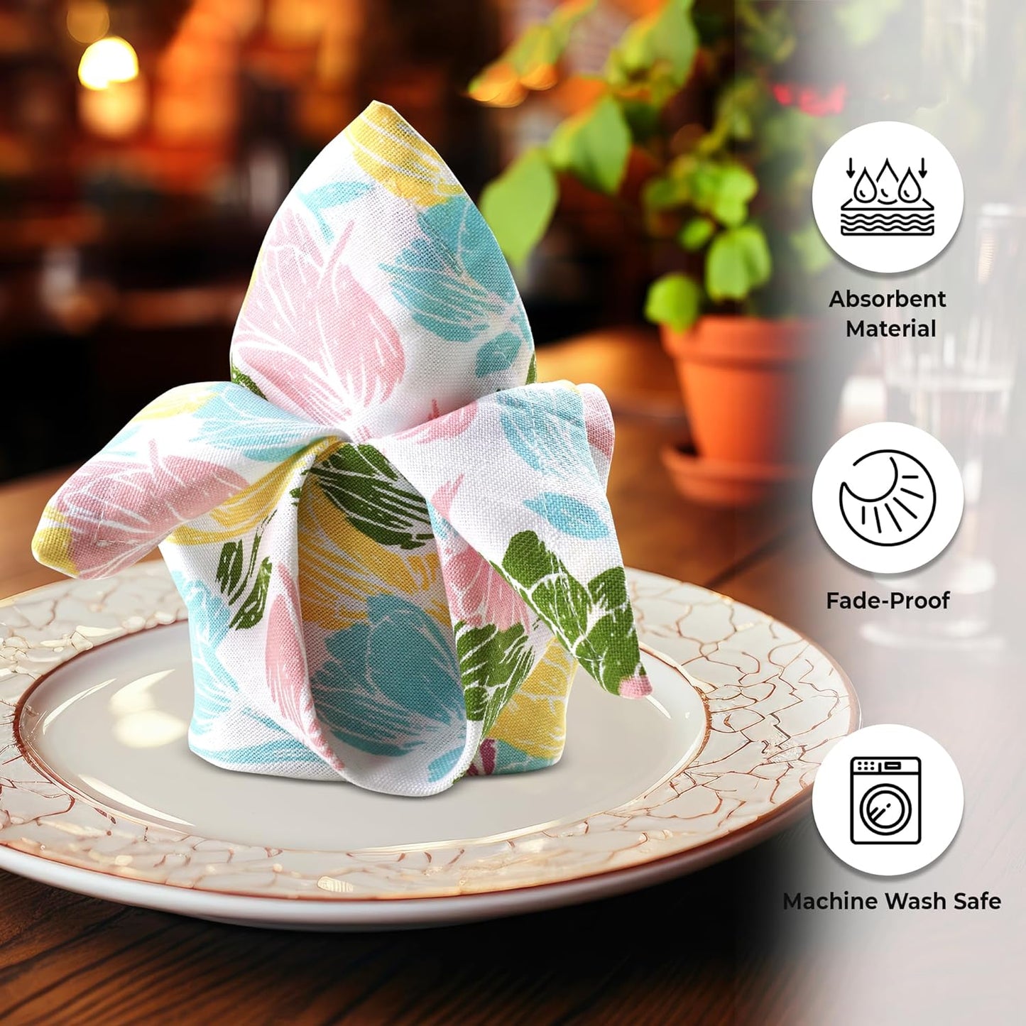 Urban Villa Easter Cloth Napkins Tulip Print 100% Cotton Absorbent Dinner Napkins (Set of 12) Oversized 20x20 Inches Soft Durable Reusable Washable Napkins Ideal for Everyday Use Parties Wedding