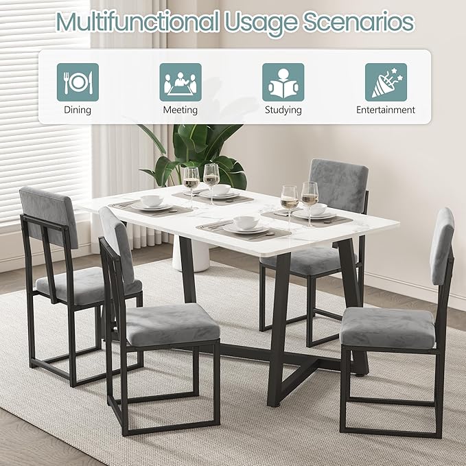 HUGROVE 5 Piece Dining Set, 47.24'' Faux Marble Dining Table Set - Image 6