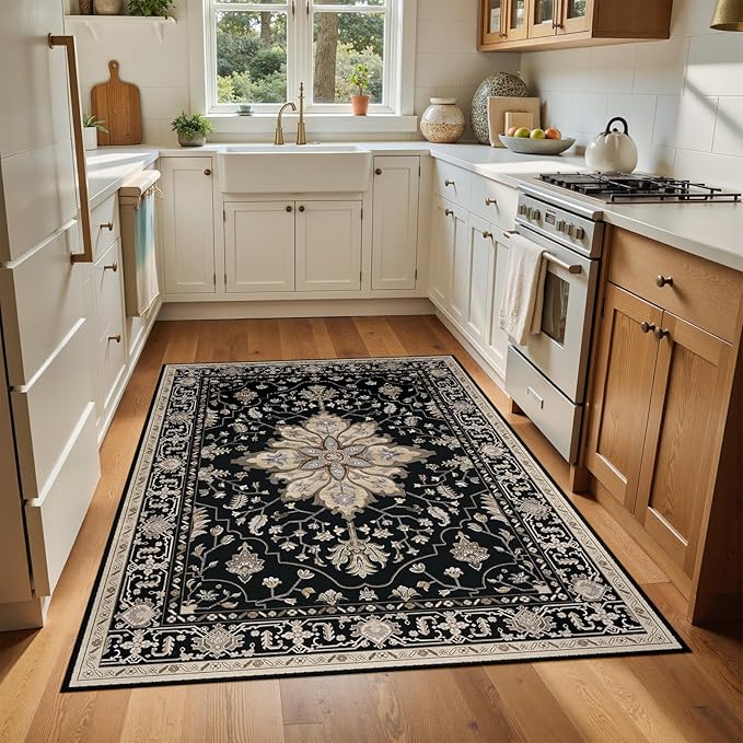 RELEANY Area Rugs 4'x6' Washable Non-Slip, Floral Vintage Distress Print - Image 3
