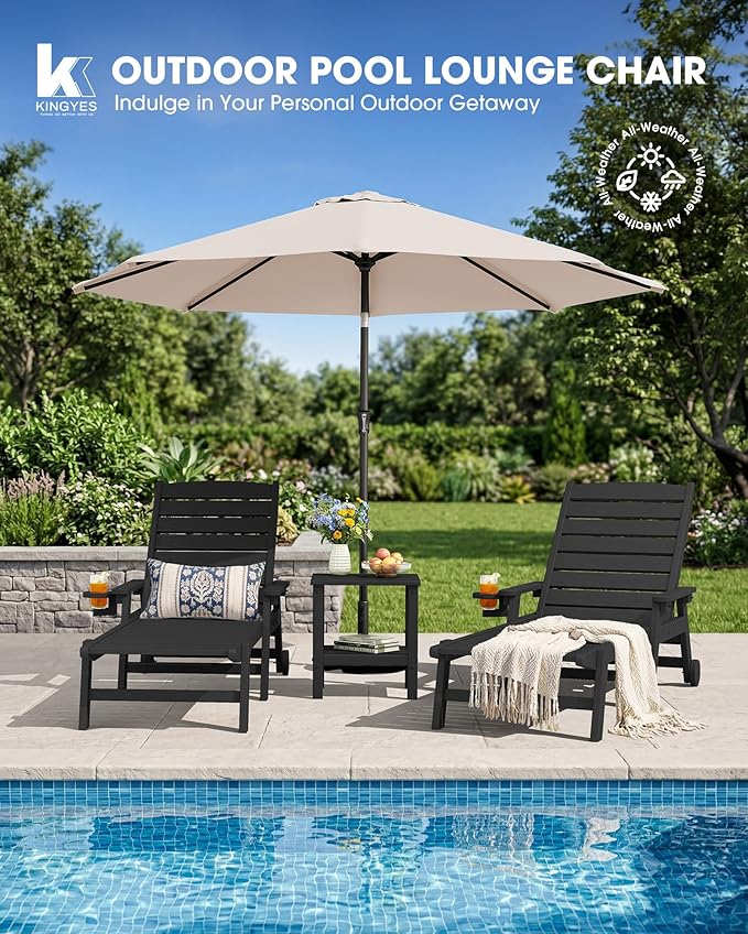 KINGYES HDPE Lounge Chair Outdoor Set of 2, Patio Chaise Lounge Recliner - Image 7