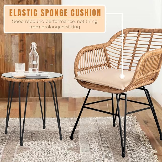 3 Piece Outdoor Wicker Furniture Bistro Set, Rattan Chairs Conversation Sets - Image 7