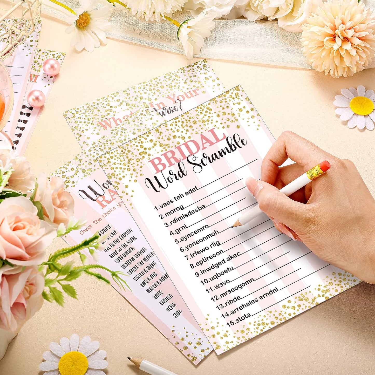 Teling 145 Pieces Bridal Shower Game Bridal Shower Favors Set Wedding Games Cards and Pencils for Bride Groom Bachelorette Party Wedding Party Favor(Confetti Style)