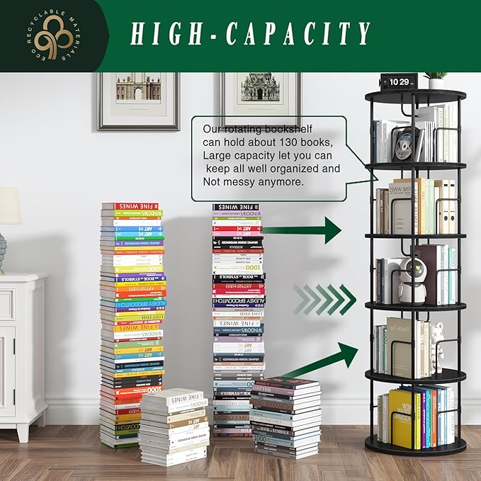 5Tier Rotating Bookshelf, Spinning Bookshelf Tower, 360 ° Display Space Saving - Image 3