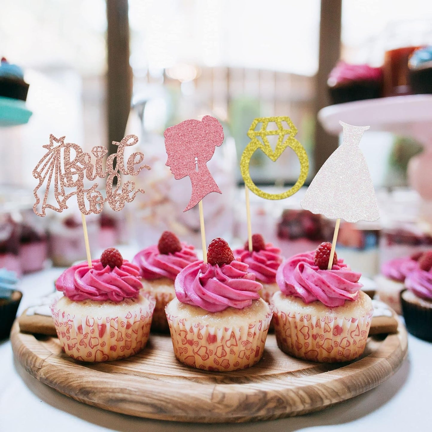Gyufise 24 Pack Glitter Bride to Be Cupcake Toppers with Heart Ring Dress Bridal Shower Cupcake Picks Wedding Engagement Bachelorette Party Cake Decorations Supplies Colorful