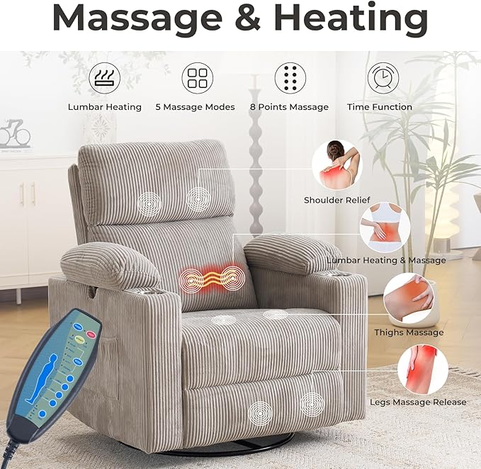 Oversized Power Recliner Chair Swivel Glider - Image 3