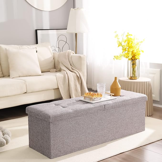 45.3 Inches Foldable Seat Footrest Shoe Bench End of Bed Storage - Image 2