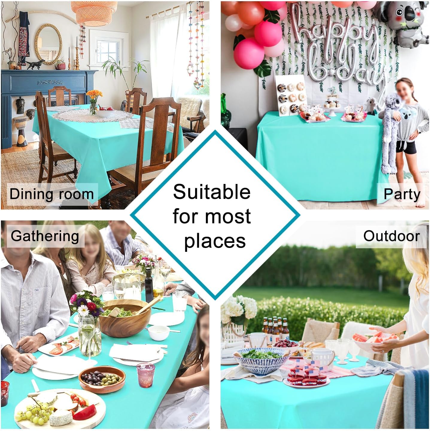 Hiasan Light Blue Tablecloth for Square Tables - Waterproof and Spillproof Washable Fabric Small Table Cloth for Dining Room Kitchen Party, 40 x 40 Inch