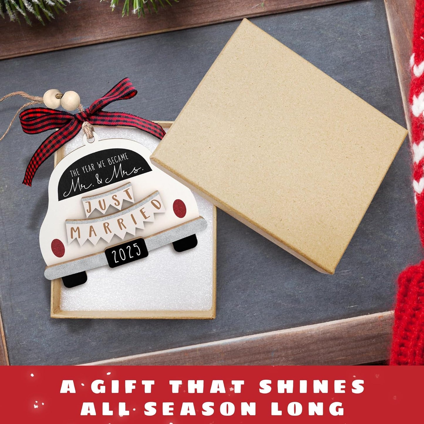 Pawzity Wedding Gifts - Mr and Mrs Gifts - Wedding Gift for Couples 2025, Bride, Future Mr and Mrs - Bridal Shower Bride Gift for Married Newlywed - Wood First Christmas Married Ornament 2025