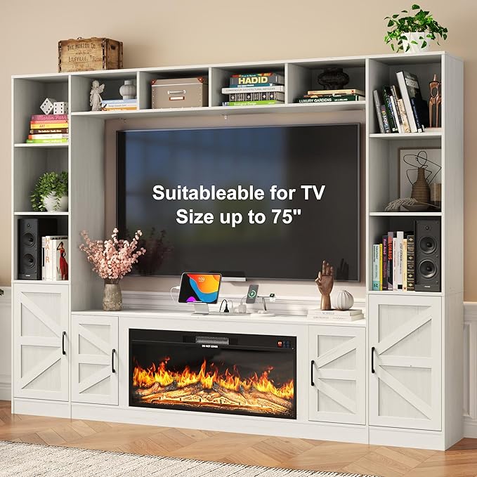 103" Fireplace TV Stand with 40" Electric Fireplace, Farmhouse TV Stand with - Image 7