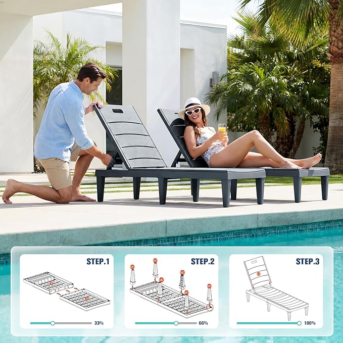 Devoko Outdoor Chaise Lounge Chair Set of 2 - Image 6
