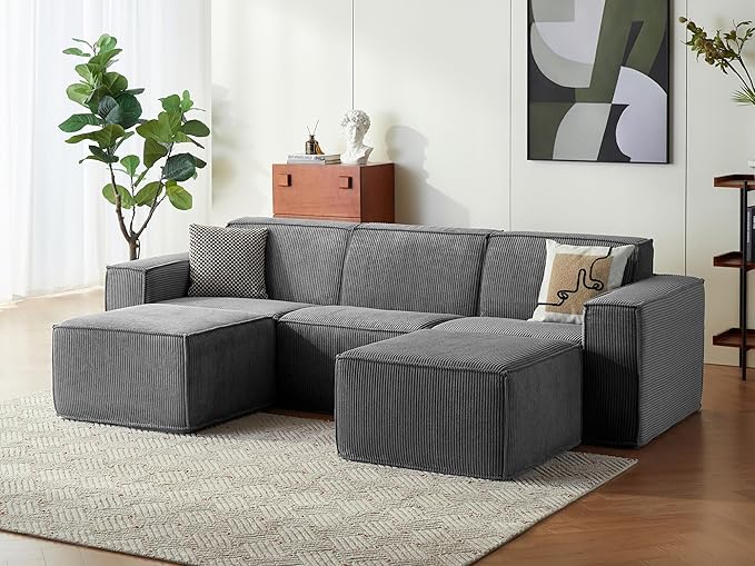 LINSY HOME Modular Sectional Sofa, Corduroy Sectional Cloud Couches by LINSYHOME