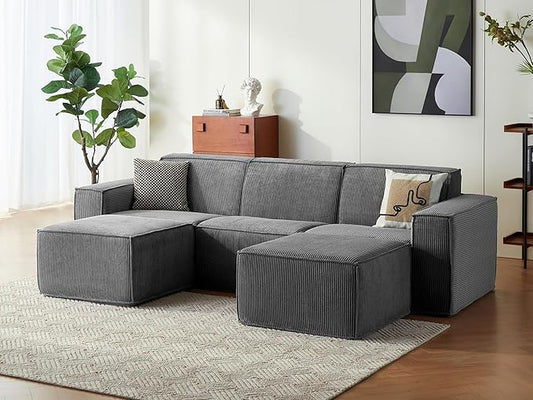 LINSY HOME Modular Sectional Sofa, Corduroy Sectional Cloud Couches by LINSYHOME