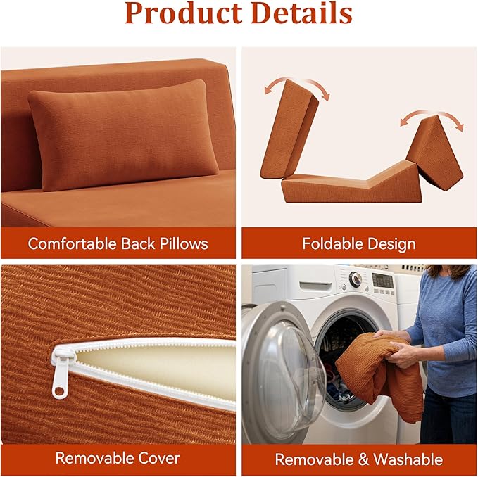 Fold Out Chair Bed, Folding Sofa Bed, 3 in 1 Convertible Sleeper Chair Bed - Image 7