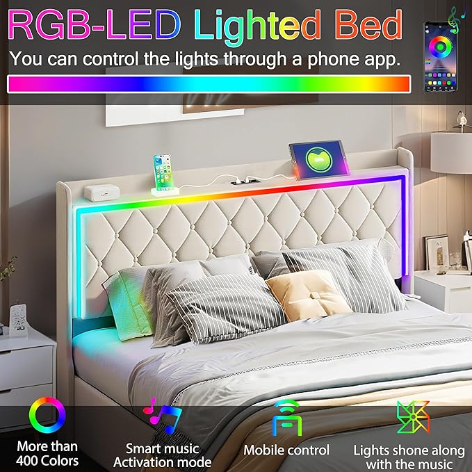 Modern Multi-Color LED Light Queen Bed Frame - Image 8