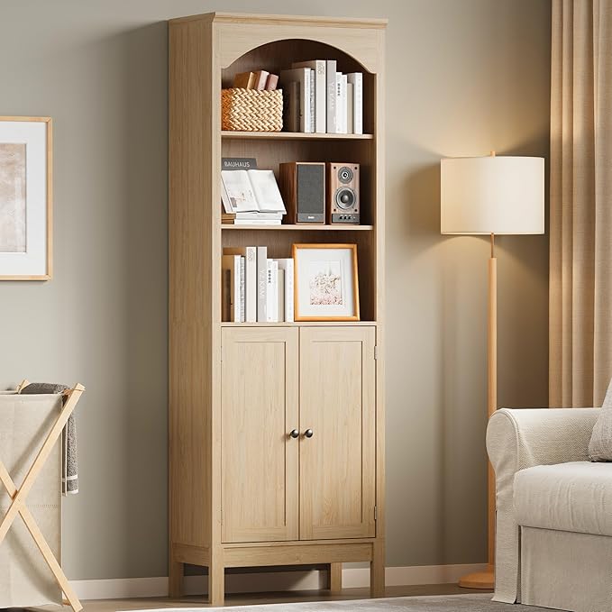Bookshelf with Doors, Floor Standing Display Storage Cabinet - Image 7