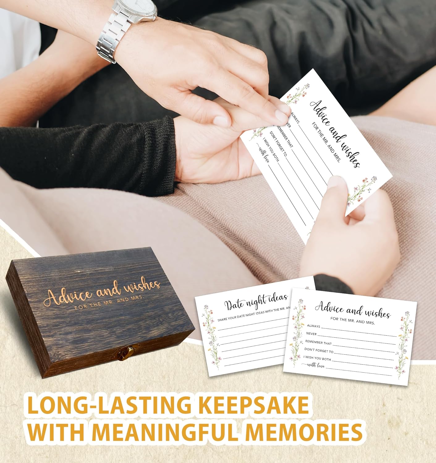 Advice and Wishes for the Mr and Mrs Box - 50 Pcs Wedding Advice Cards Bridal Shower Game Cards Reception Guest Book for Bride Groom Newlywed Engagement Party Decoration(Wildflower) -A04