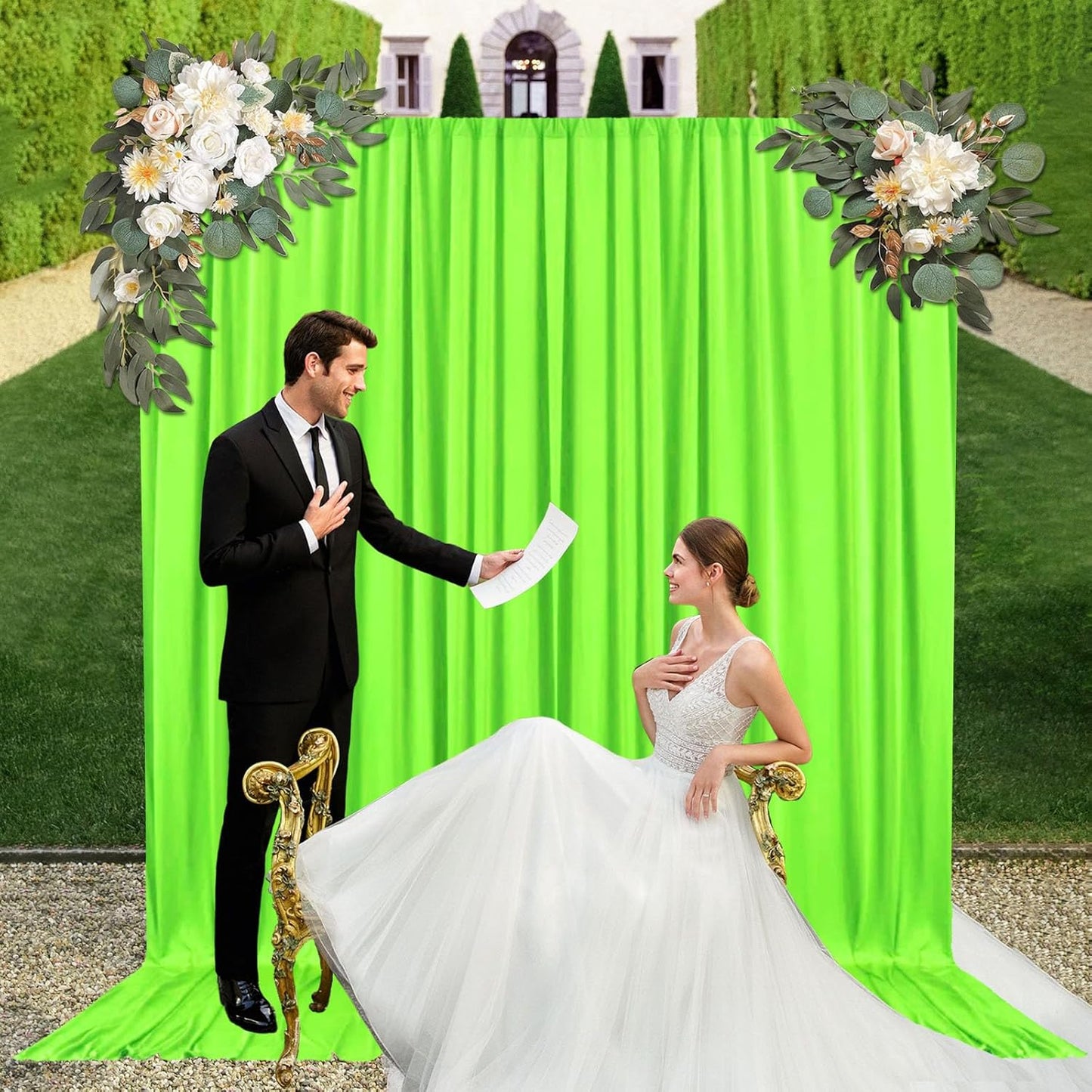10ft x 10ft Fresh Green Backdrop Curtains for Parties, Fabric Satin Background Curtain with Rod Pockets for Weddings, Birthday, Baby Shower, Photography, Graduation Party Backdrop Drapes, 2 Panels