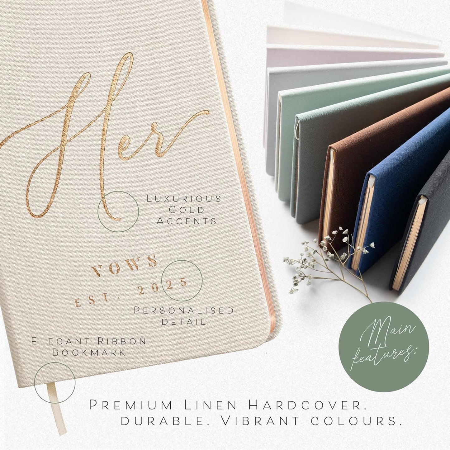 Custom 2025 Vow Books His & Hers - Ivory & Terracotta Linen Wedding Vow Books, Wedding Accessories for Brides & Grooms, His & Hers Gifts - Wedding Registry Must Haves 2025 & Elopement Essentials