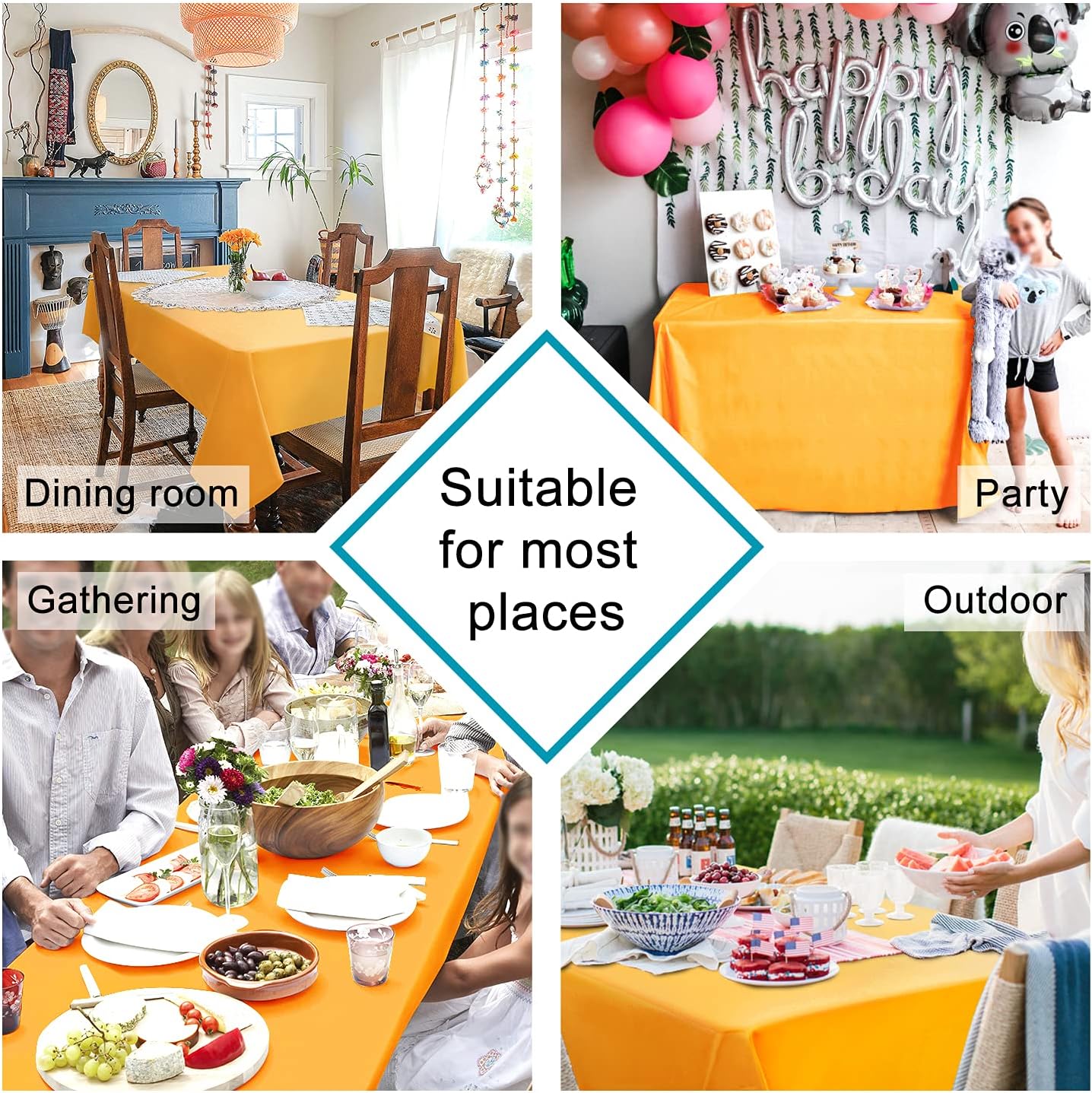 Hiasan Orange Yellow Rectangle Tablecloth - Waterproof Washable Fabric Table Cloth for Dining Party and Outdoor Use, 54 x 120 Inch