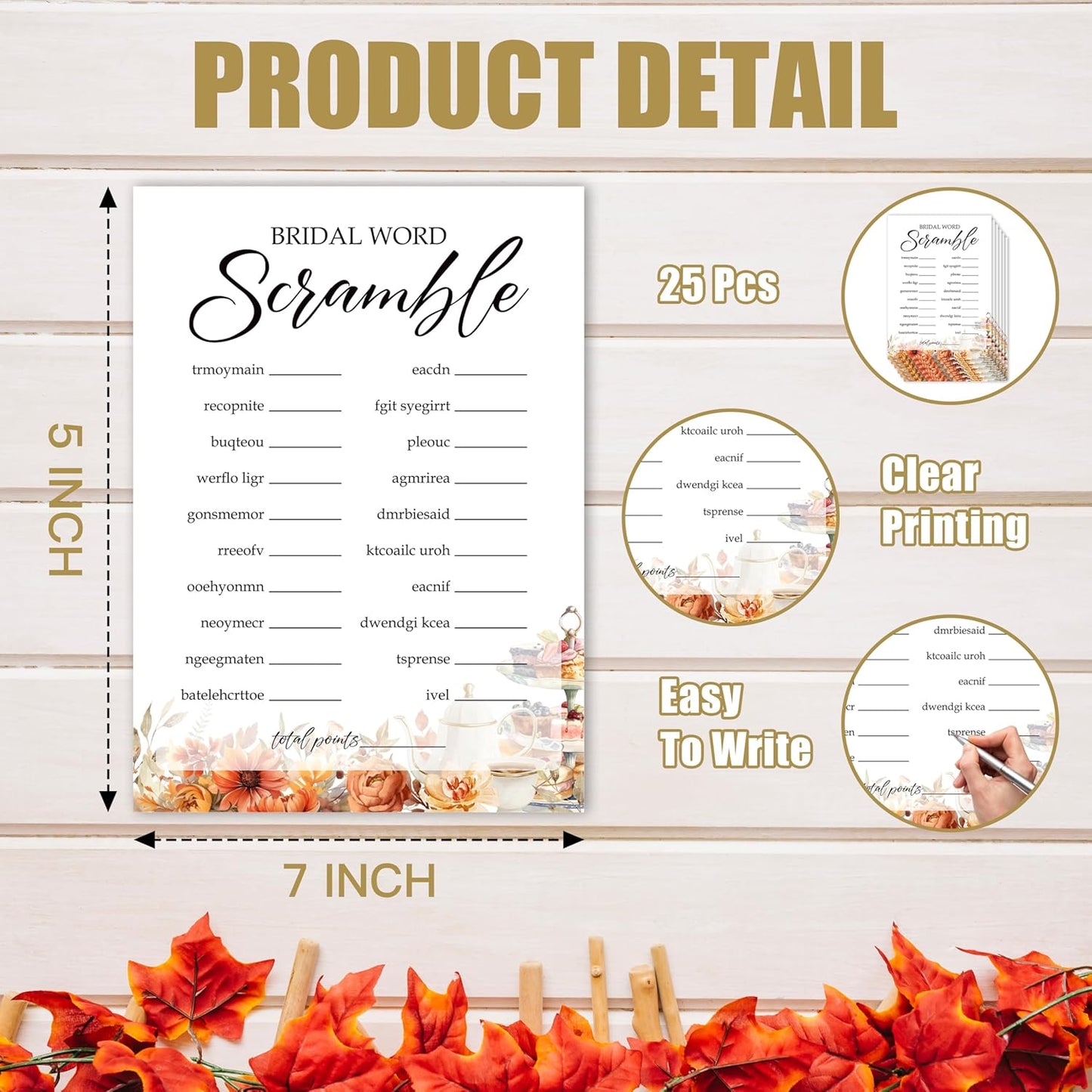 Fall Bridal Shower Games Cards, Bridal Scramble Wedding Bachelorette Party Games, Fall in Love Bridal Shower Decorations, 25 Cards, G11