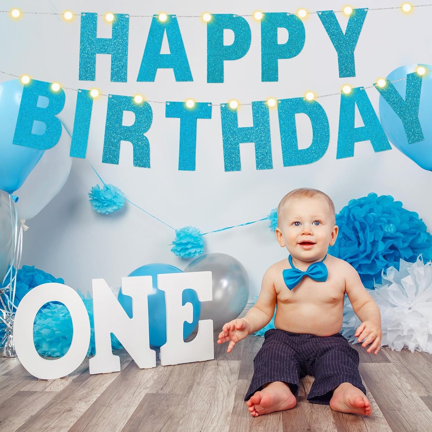 TaoBary 112 Pcs DIY Letter Custom Banner Glitter Customizable Banner Kit Including 107 Letters and Numbers 3 Rope for Valentine Birthday Party(Baby Blue)