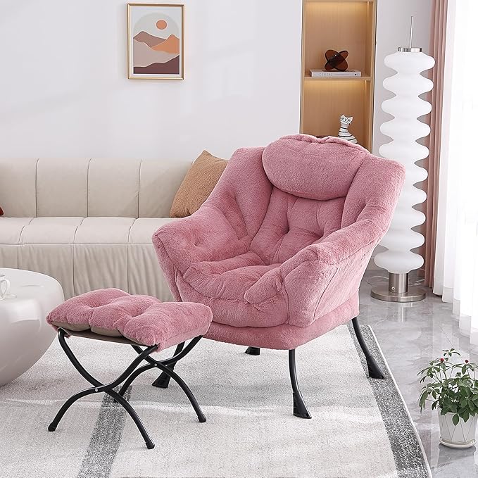 MBOOYOME Lazy Chair with Folding Ottoman, Modern Accent Armchair with Armrests - Image 7