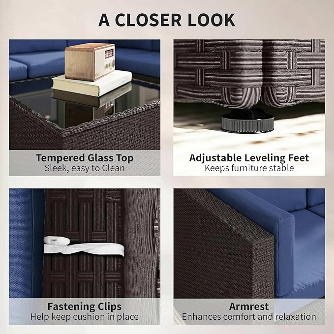 Outsunny 7 Piece Patio Furniture Set, Wicker Outdoor Sectional Sofa Set - Image 7