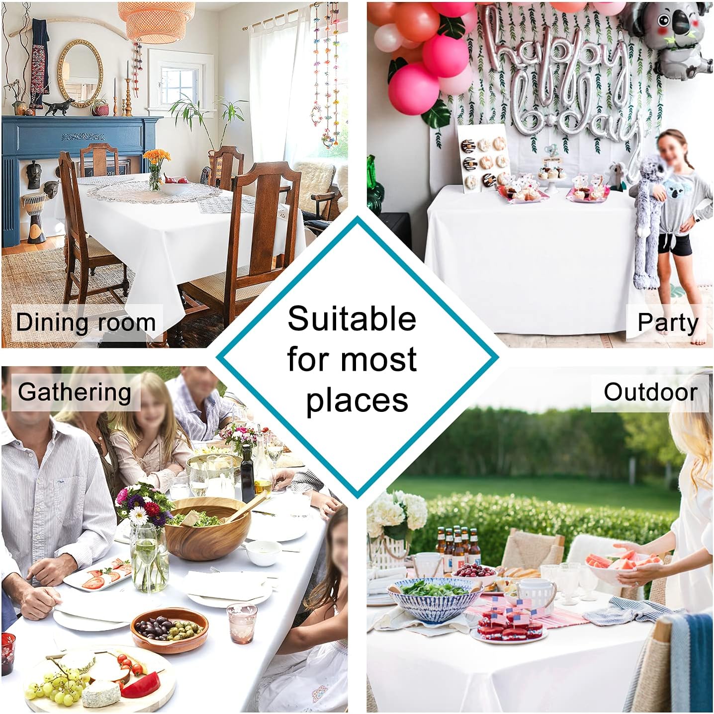 Hiasan 2 Pieces White Rectangle Tablecloth - Waterproof and Spillproof Restaurant Washable Polyester Table Cloth for Dining Room, 70 x 140 Inch