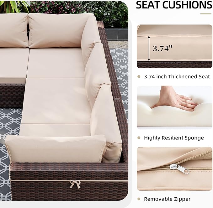 UPHA 7 Pieces Patio Furniture Sets, Wicker Outdoor Sectional Sofa Couch - Image 5