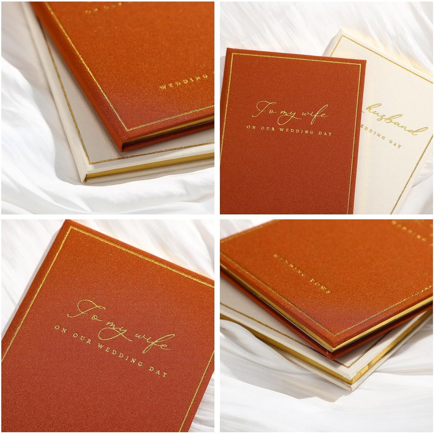 2 Pcs Wedding Vow Books His and Her to Husband Wife Wedding Must Have Registry Ideas Gold Foil Lined Page Premium Engagement Gift for Guest Groom Newly Engaged Couple(Brown-Beige)