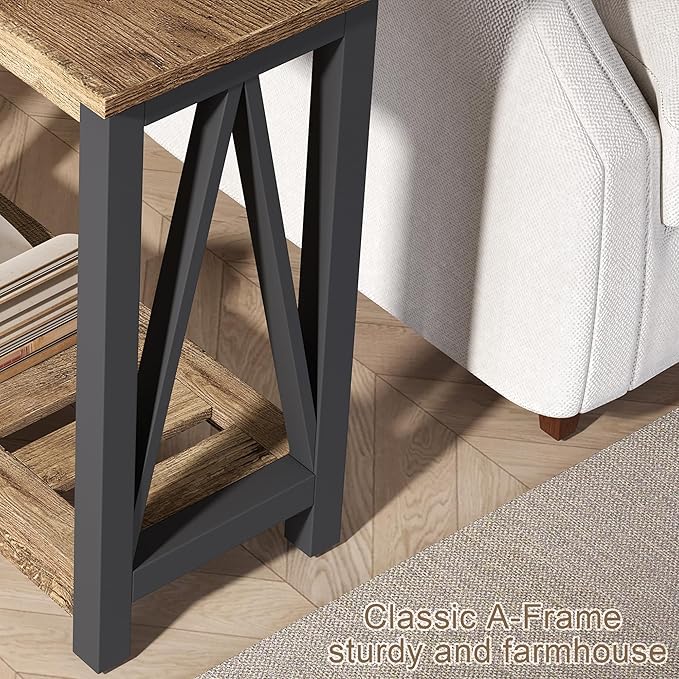 ChooChoo Farmhouse End Table Set of 2, Rustic Vintage Narrow End Side Table - Image 6