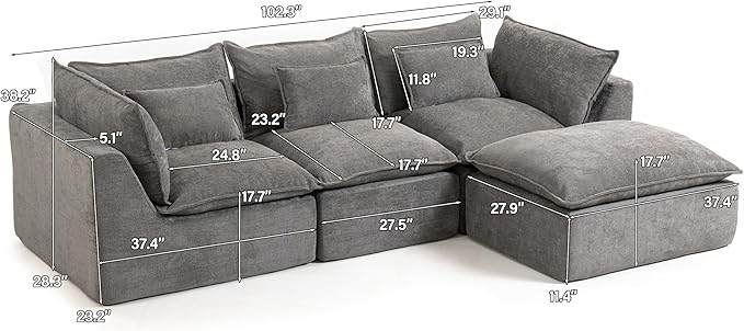Boneless Couch Sectional Cloud Couch 102.3'' Oversized Modular Sectional Sofa - Image 2