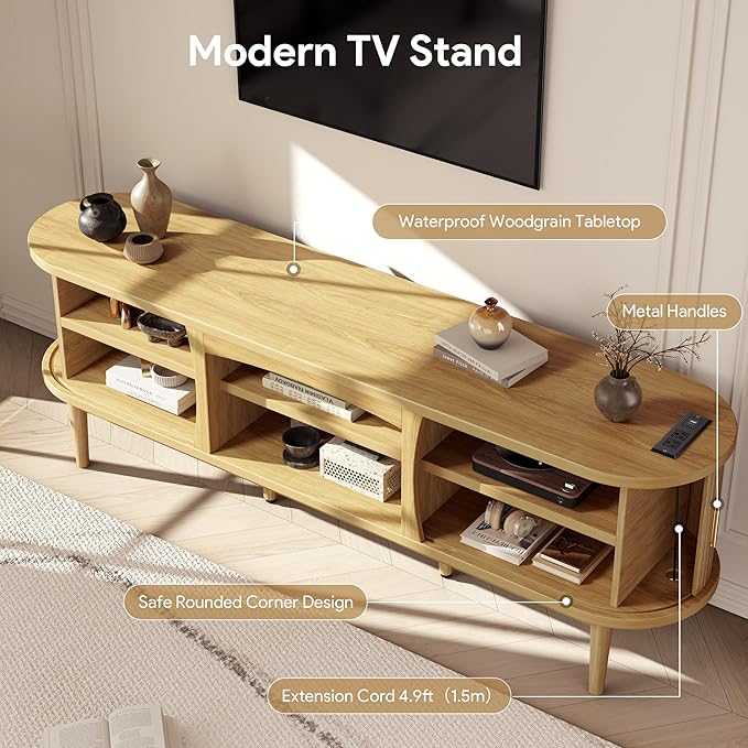 Decofy Mid Century TV Stand for TVs up to 80 Inches, Entertainment Center - Image 6
