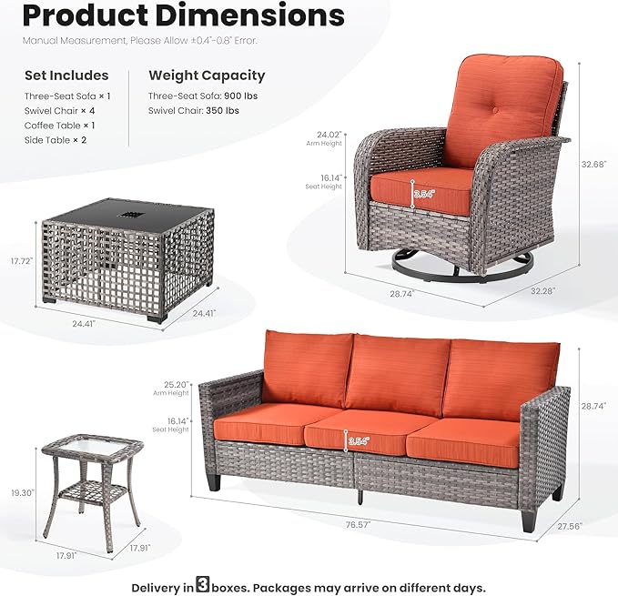 ovios 8 Pieces Patio Furniture Set, Outdoor Wicker Sofa Couch - Image 8