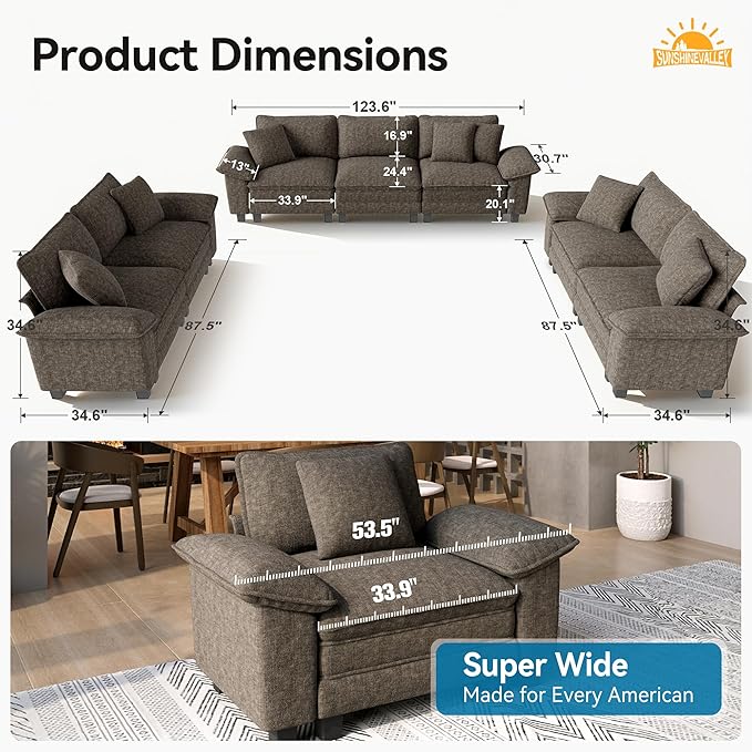 SUNSHINE VALLEY 3 Piece Living Room Sofa Furniture Set, Chenille Modular 2 - Image 2