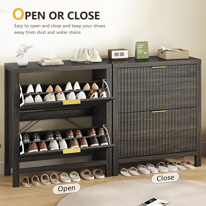 YOMILUVE Shoe Cabinet Storage for Entryway, Fluted Shoe Cabinet - Image 7
