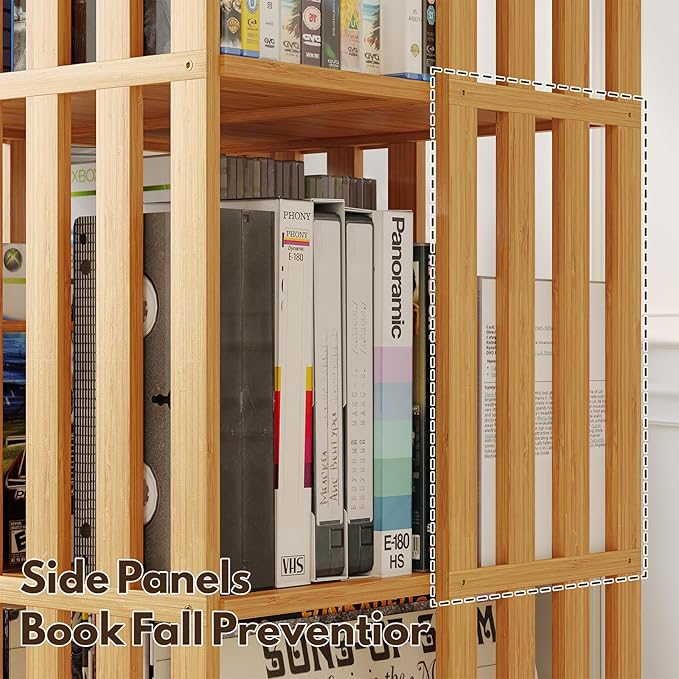 YOWOS Rotating Bookshelf Tower, 360° Display Spinning Bookcase, Bamboo - Image 7