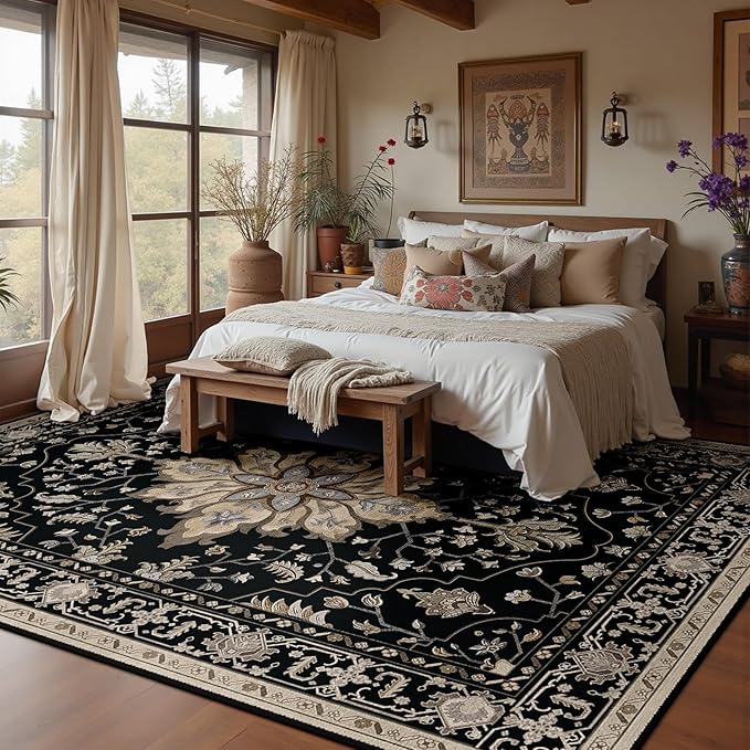 RELEANY Area Rugs 7'x9' Washable Non-Slip, Floral Vintage Distress Print - Image 2
