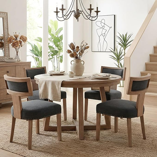 HNY Mid Century Modern Dining Chairs Set of 4, Farmhouse Linen Fabric by HNY