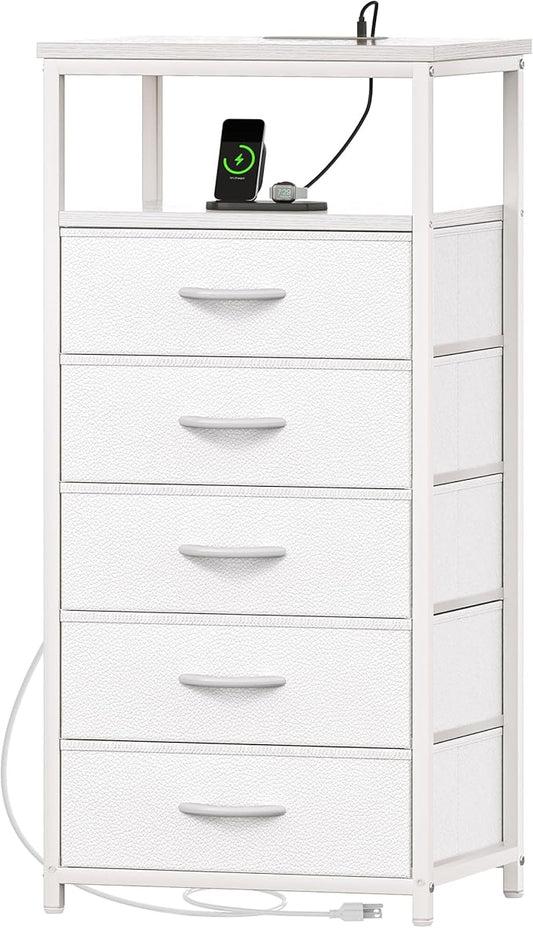 Huuger White Dresser with 5 Drawers & Charging Station, Tall Dresser by Huuger