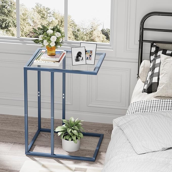 C Table End Table, Glass Couch Side Table, Tempered Glass Snack Side Table - Image 2