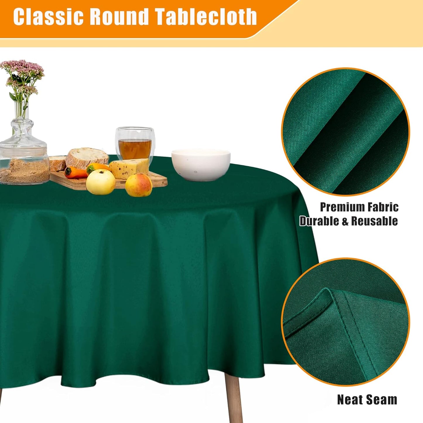 Fitable Green Round Tablecloth 60 inch, Stain and Wrinkle Resistant Washable Polyester Table Cloth for Dining Buffet Parties and Camping