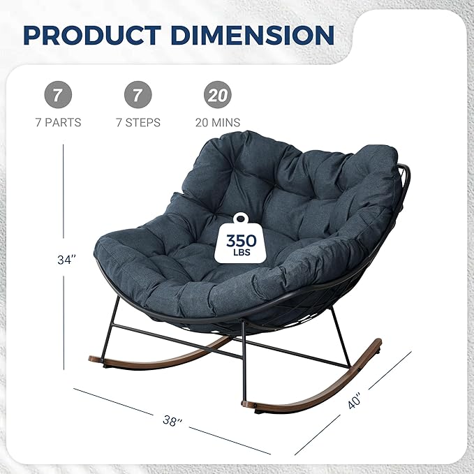 Grand patio Outdoor Rocking Chair, E-Coated Modern Cozy Lounge Rocker Chair - Image 2