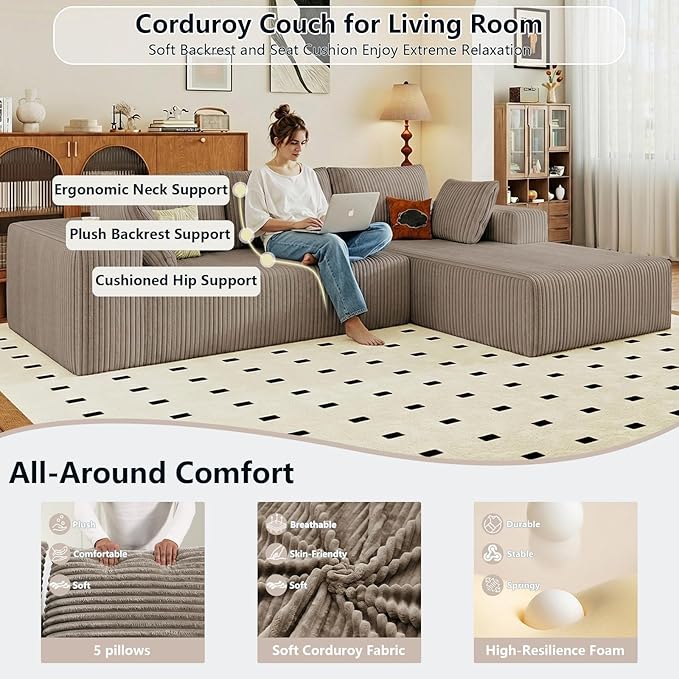 95" Cloud Sectional Couch with L-Shape Chaise, Modular Comfy Sofa Chaise Longue - Image 4