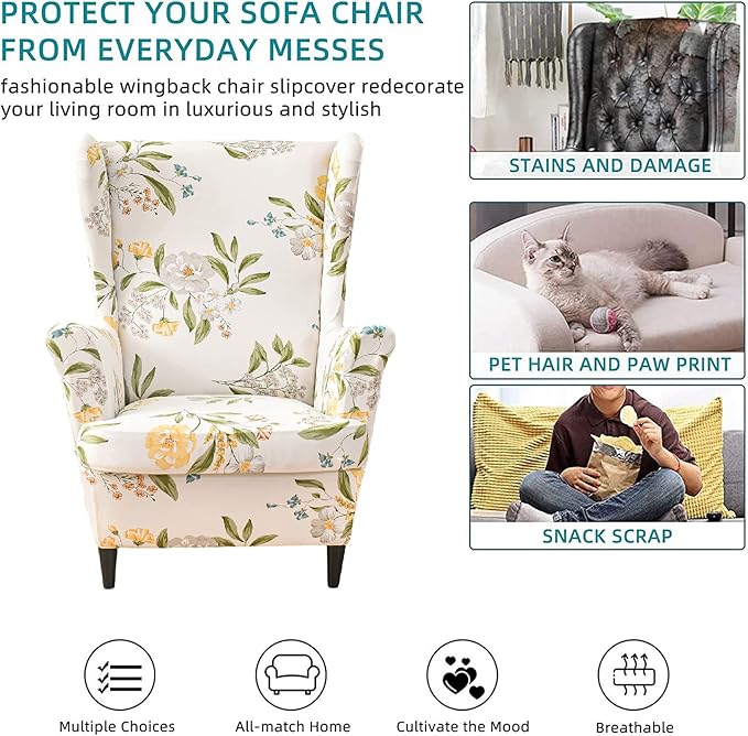 KRFOONN Wingback Chair Covers Slipcovers 2 Piece Stretch Wing Chair Covers - Image 5