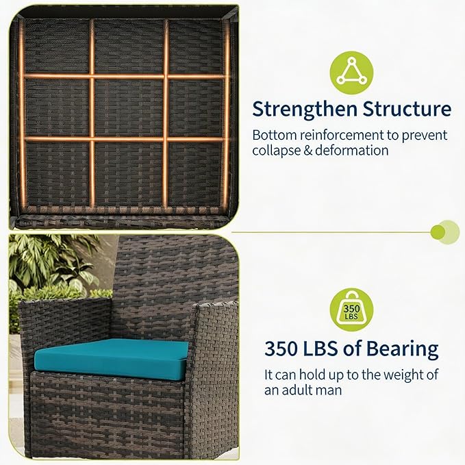 3-Piece Outdoor Furniture Set, PE Rattan Wicker Chairs - Image 5
