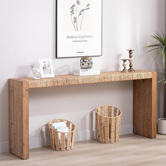 KEIKI 69" Seagrass Console Table, Handwoven Tabletop by KEIKI