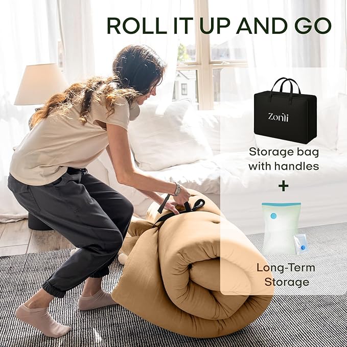 ZonLi Japanese Floor Futon Mattress Twin Size 75"x 39", 100% Cotton Cover 2.5'' - Image 6