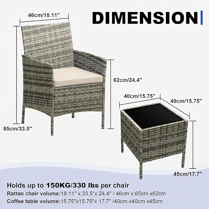 GarveeLife 3 Piece Patio Furniture Set, Rattan Outdoor Furniture - Image 2